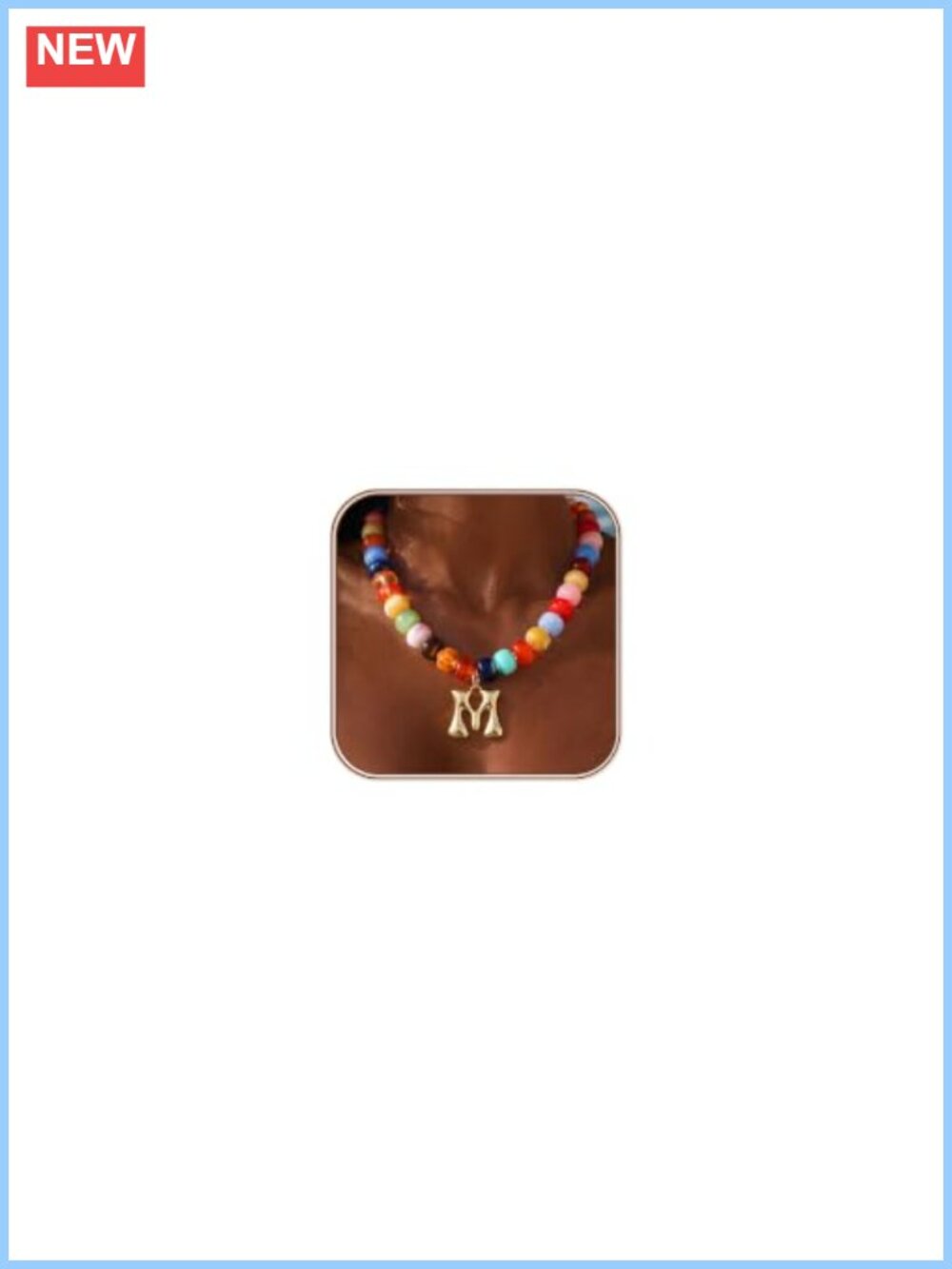 Chunky Beaded Statement Necklace Initial Choker 17" Lobster Clasp
